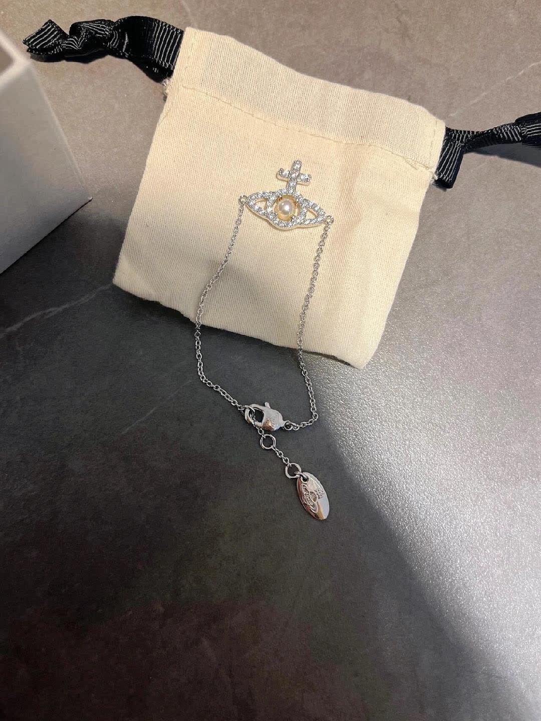 Vivienne Westwood Silver Evil Eye Bracelet with Pearl and Crystals